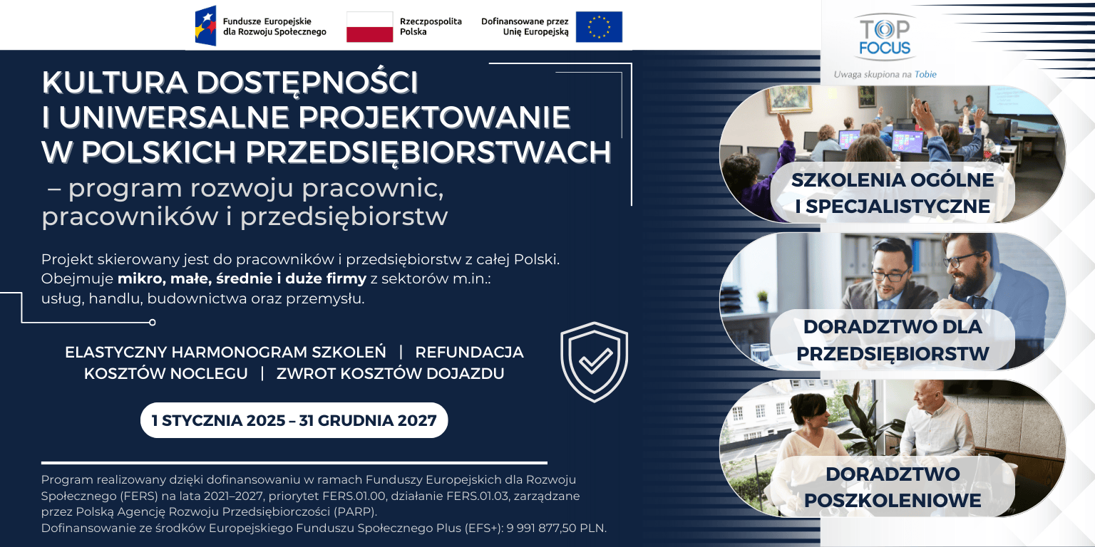 Plakat Projektu "Kultura DOSTĘPNOŚCI i UNIWERSALNE PROJEKTOWANIE w polskich przedsiębiorstwach"