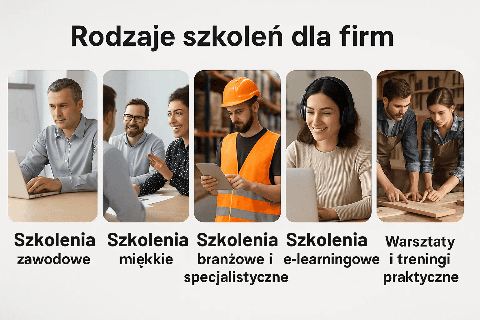 Grafika przedstawiająca różne rodzaje szkoleń