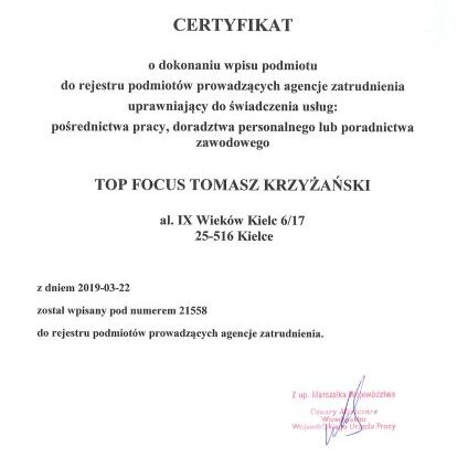 Wpis agencja zatrudnienia. Kliknij aby powiększyć